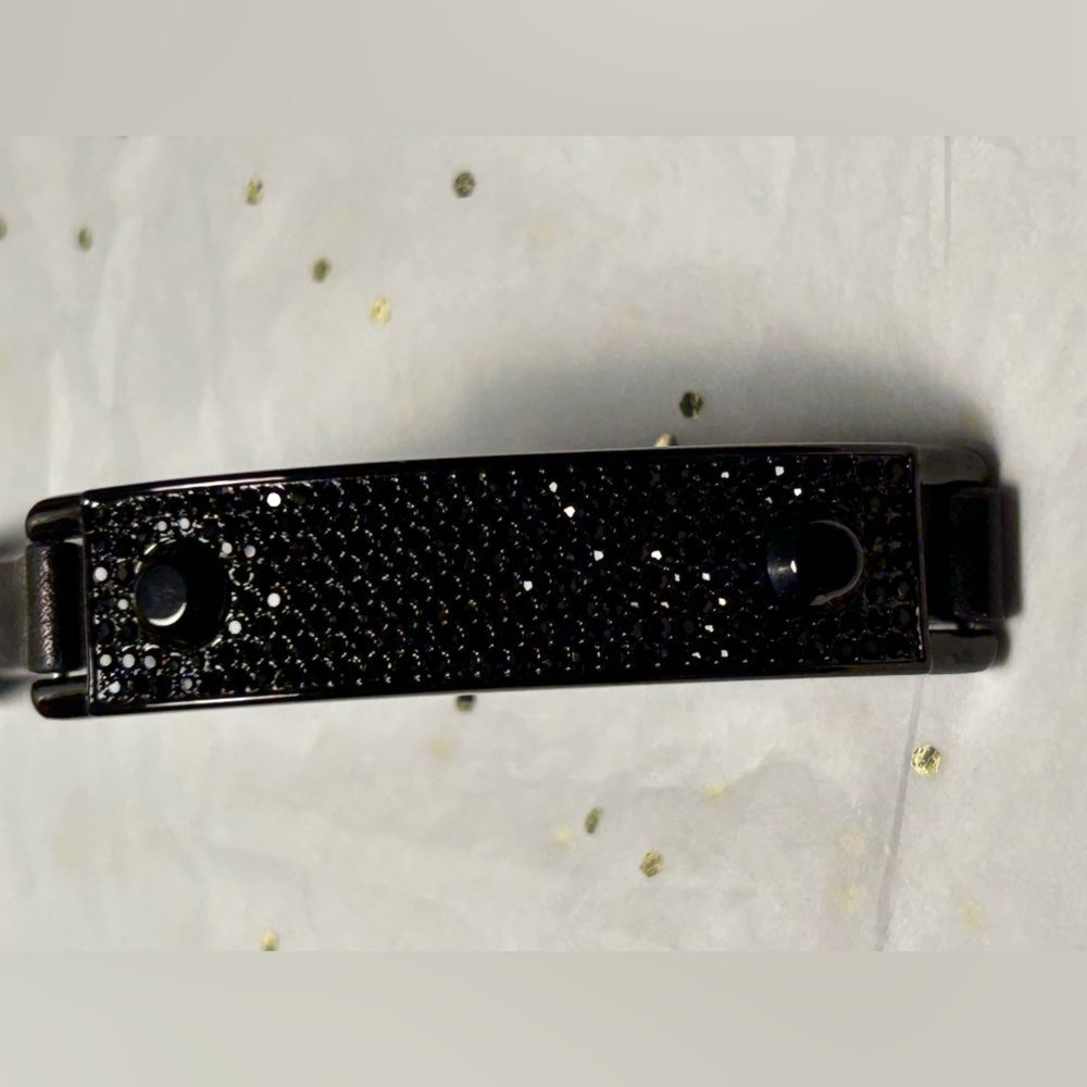 Black Pave Rhinestone Bracelet on Leather Strap - Picture 7 of 10